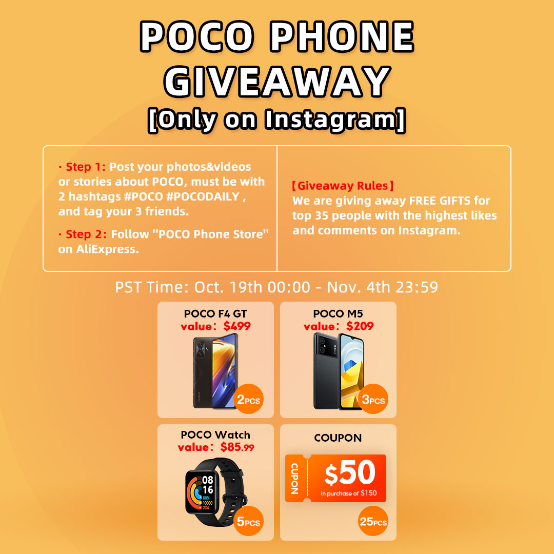 עקבו אחרי פוקו ותוכלו לזכות במכשירי POCO F4 GT, M5, שעון חכם ועוד ...